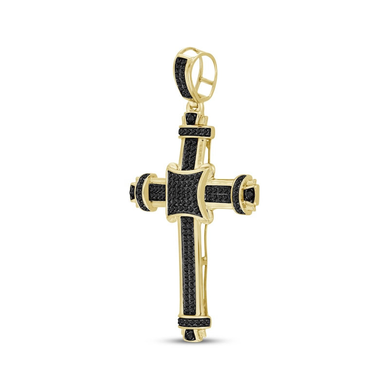 Main Image 2 of Men's Black Diamond Fancy Cross Charm 1/2 ct tw 10K Yellow Gold