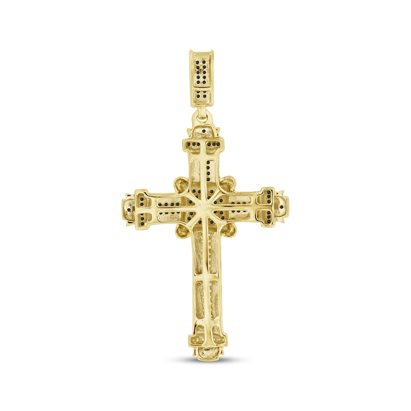 Main Image 4 of Men's Black Diamond Fancy Cross Charm 1/2 ct tw 10K Yellow Gold