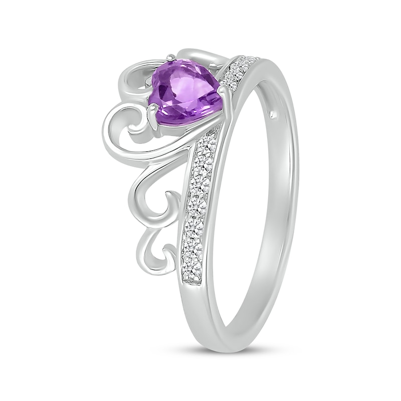 Main Image 2 of Heart-Shaped Amethyst & White Lab-Created Sapphire Tiara Ring Sterling Silver