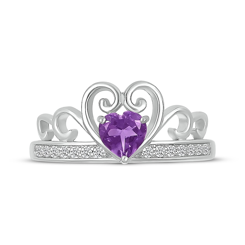 Main Image 4 of Heart-Shaped Amethyst & White Lab-Created Sapphire Tiara Ring Sterling Silver