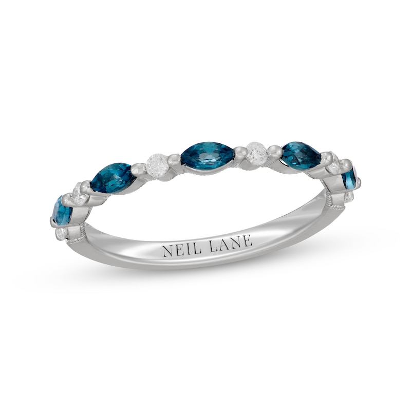 Main Image 1 of Neil Lane Marquise-Cut London Blue Topaz & Round-Cut Diamond Anniversary Ring 1/8 14K White Gold