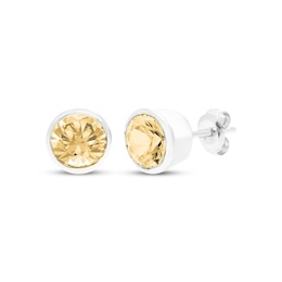 Citrine Solitaire Bezel-Set Stud Earrings Sterling Silver