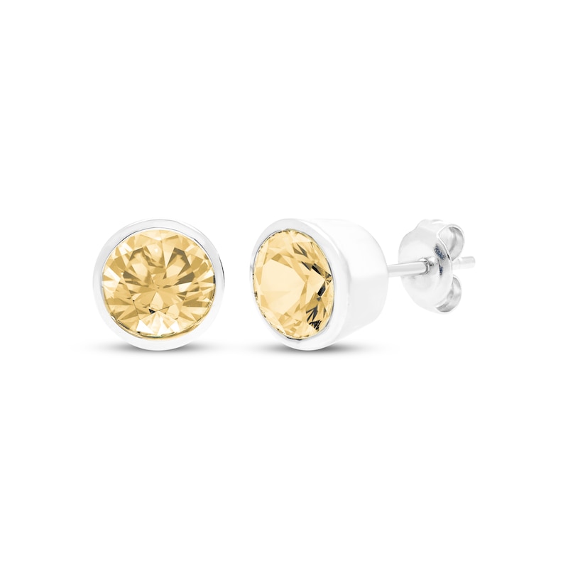 Main Image 1 of Citrine Solitaire Bezel-Set Stud Earrings Sterling Silver