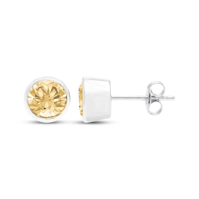 Main Image 3 of Citrine Solitaire Bezel-Set Stud Earrings Sterling Silver