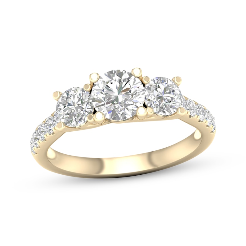 Main Image 1 of Memories Moments Magic Lab-Grown Diamonds by KAY Round-Cut Three-Stone Engagement Ring 2 ct tw 14K Yellow Gold