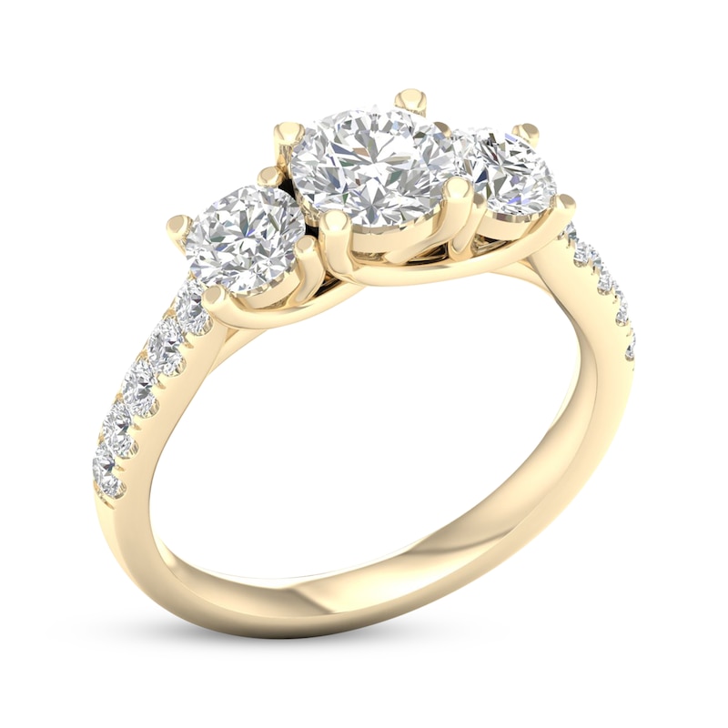 Main Image 2 of Memories Moments Magic Lab-Grown Diamonds by KAY Round-Cut Three-Stone Engagement Ring 2 ct tw 14K Yellow Gold