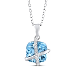 Cushion-Cut Sky Blue Topaz & White Lab-Created Sapphire Crisscross Necklace Sterling Silver 18&quot;