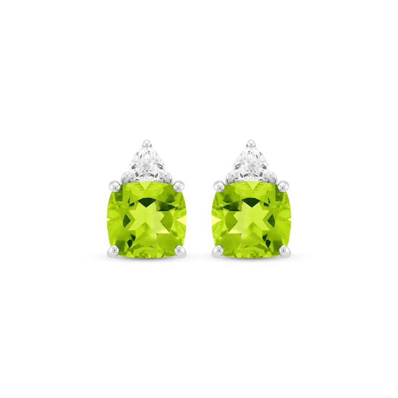 Main Image 2 of Cushion-Cut Peridot & White Lab-Created Sapphire Stud Earrings Sterling Silver