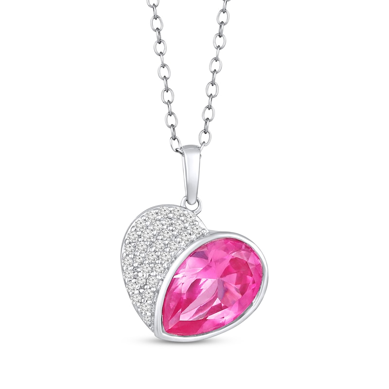 Pear-Shaped Pink Lab-Created Sapphire & White Lab-Created Sapphire Heart Necklace Sterling Silver 18"