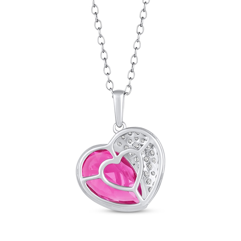 Pear-Shaped Pink Lab-Created Sapphire & White Lab-Created Sapphire Heart Necklace Sterling Silver 18"