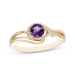 Amethyst & Diamond Swirl Ring 1/15 ct tw 10K Yellow Gold