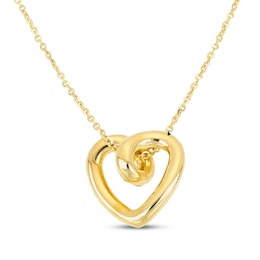 Hollow Tube Twist Heart Necklace 14K Yellow Gold 18&quot;