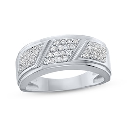 Men's Multi-Diamond Diagonal Groove Ring 3/8 ct tw 10K White Gold