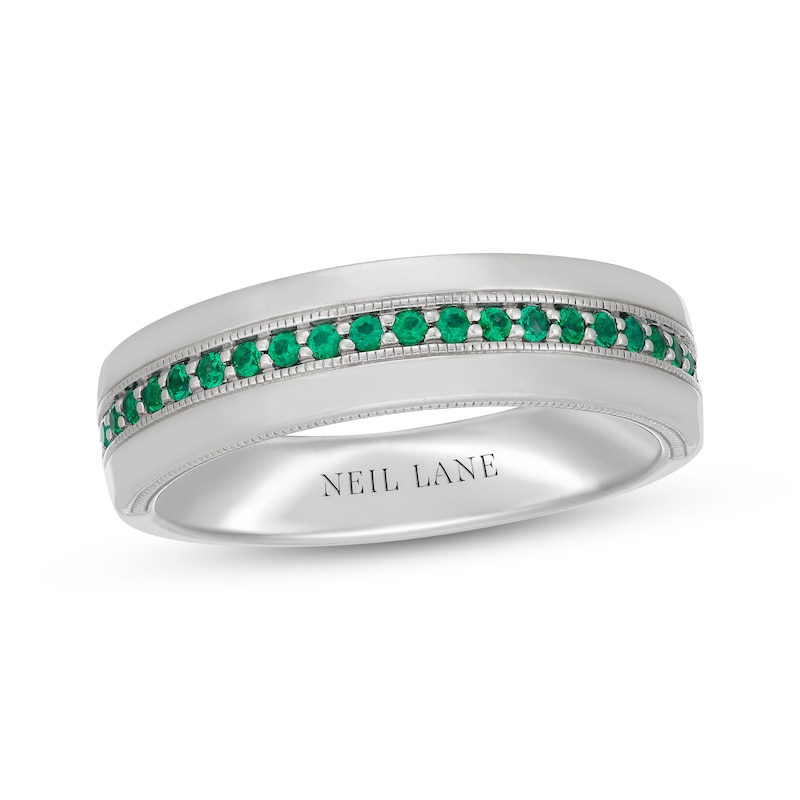 Main Image 1 of Neil Lane Men's Natural Emerald Wedding Band 14K White Gold