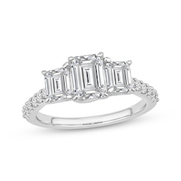 Now + Forever Lab-Grown Diamonds Emerald-Cut Three-Stone Engagement Ring 2 ct tw 14K White Gold