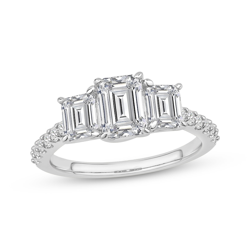 Main Image 1 of Lab-Grown Diamonds by KAY Emerald-Cut Three-Stone Engagement Ring 2 ct tw 14K White Gold