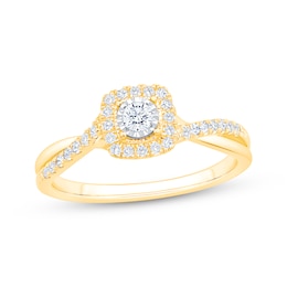 Now + Forever Round-Cut Diamond Halo Engagement Ring 1/4 ct tw 10K Two-Tone Gold