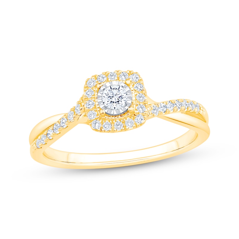 Main Image 1 of Round-Cut Diamond Halo Engagement Ring 1/4 ct tw 10K Two-Tone Gold