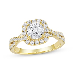 Lab-Grown Diamonds by KAY Round-Cut Halo Engagement Ring 1-1/2 ct tw 14K Yellow Gold