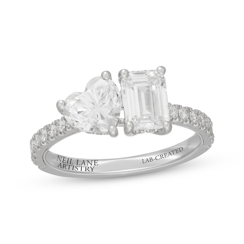 Main Image 1 of Neil Lane Artistry Heart-Shaped & Emerald-Cut Lab-Grown Diamond Toi et Moi Engagement Ring 2-1/3 ct tw 14K White Gold