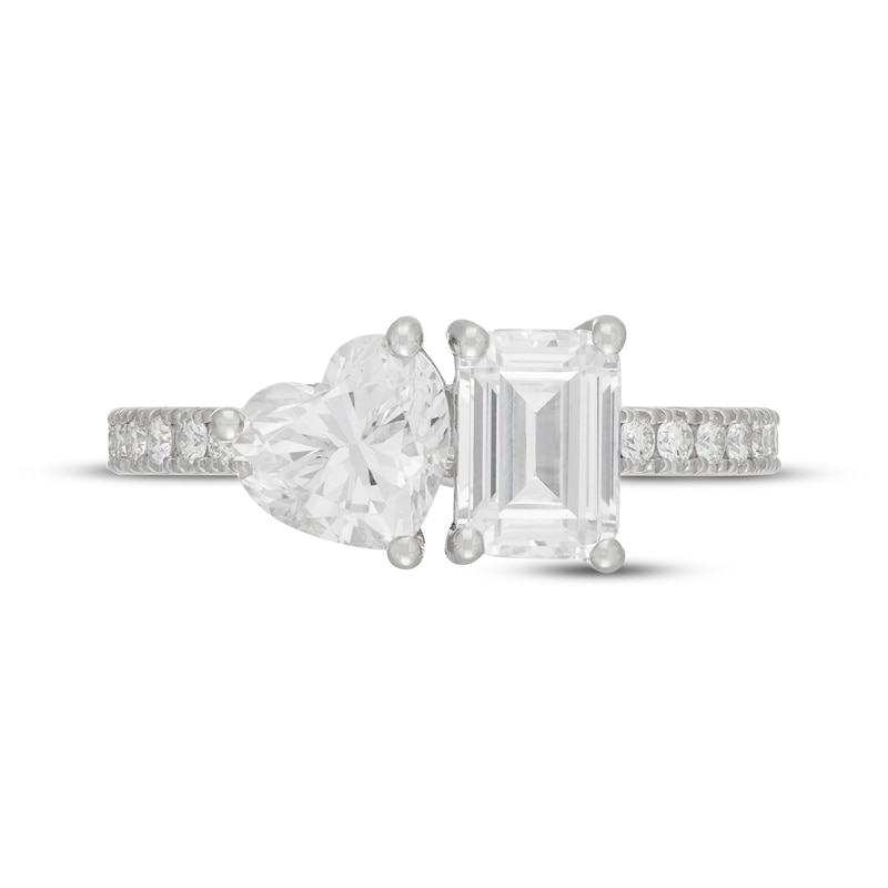 Main Image 3 of Neil Lane Artistry Heart-Shaped & Emerald-Cut Lab-Grown Diamond Toi et Moi Engagement Ring 2-1/3 ct tw 14K White Gold