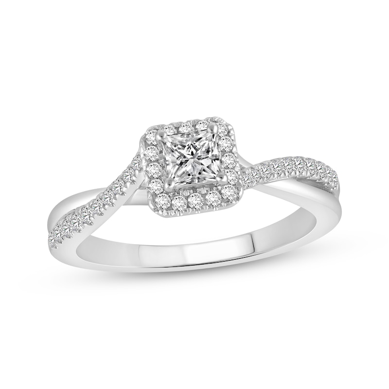 Main Image 1 of Lab-Grown Diamonds by KAY Princess-Cut Halo Engagement Ring 1/2 ct tw 14K White Gold