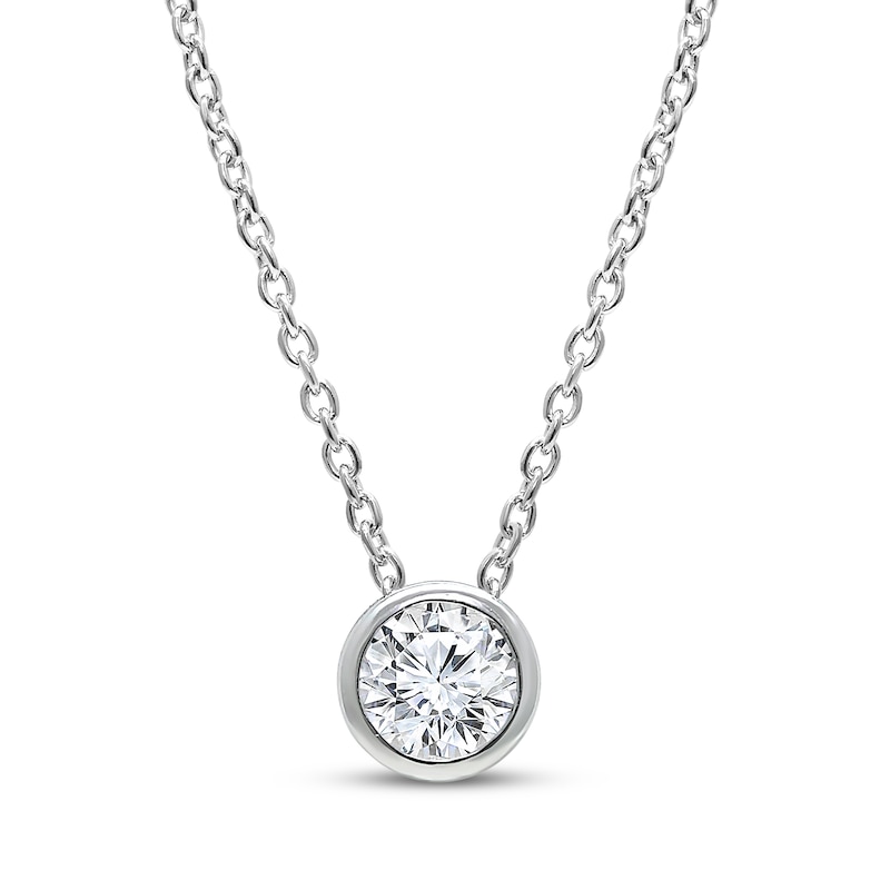 Main Image 1 of Lab-Grown Diamonds by KAY Round-Cut Bezel-Set Solitaire Necklace 1/3 ct tw 14K White Gold (F/SI2) 18&quot;