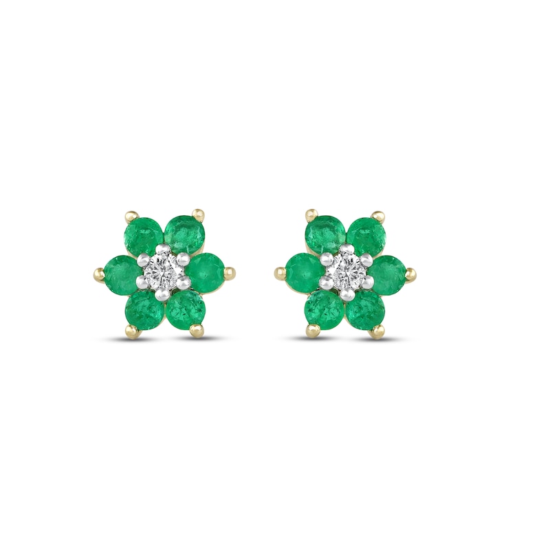 Main Image 2 of Emerald Stud Earrings 1/20 ct tw Diamonds 10K Yellow Gold