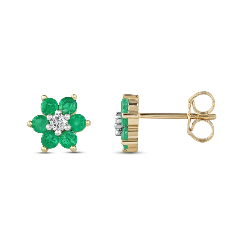 Main Image 3 of Emerald Stud Earrings 1/20 ct tw Diamonds 10K Yellow Gold