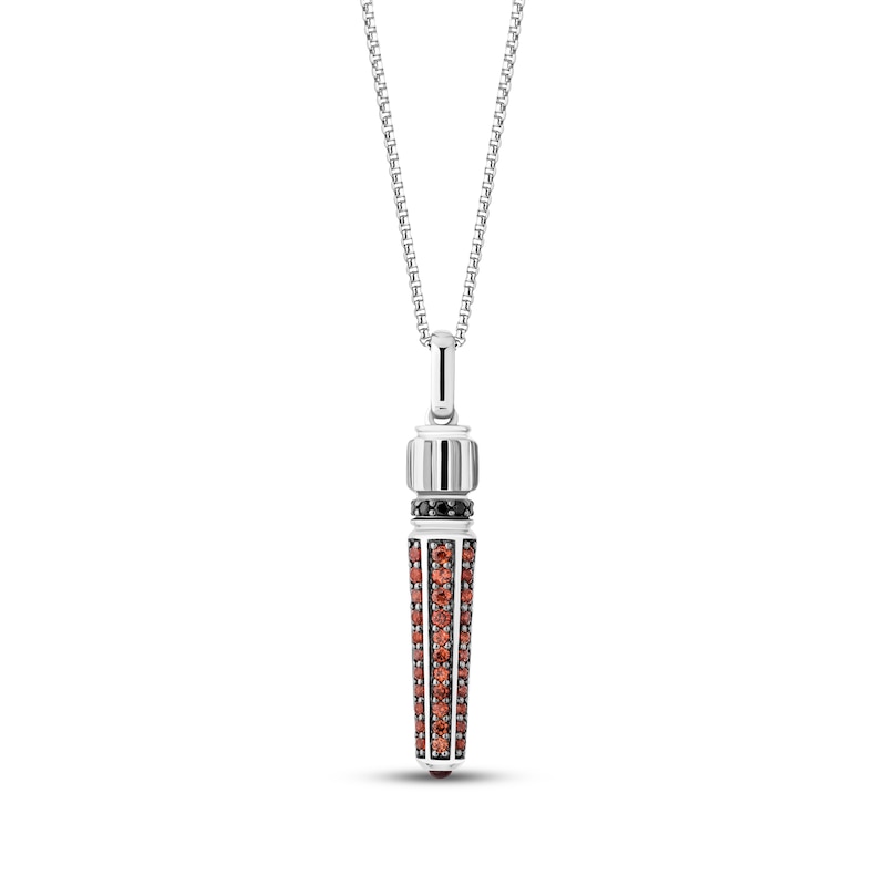 Main Image 1 of Star Wars Darth Vader Lightsaber Garnet & Black Diamond Necklace 1/10 ct tw Sterling Silver 18&quot;