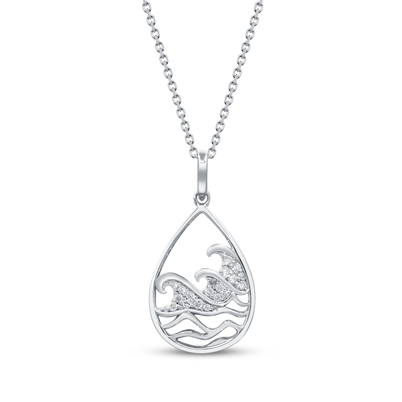 Main Image 1 of Diamond Ocean Waves Teardrop Necklace 1/8 ct tw Sterling Silver 18&quot;