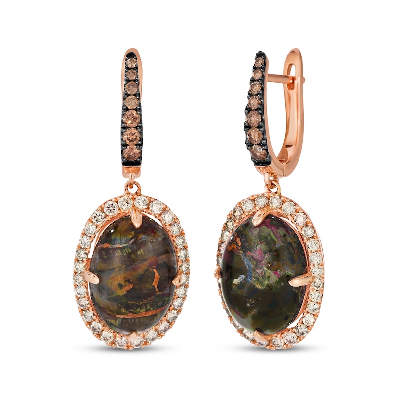 Main Image 1 of Le Vian Oval-Cut Aquadite Dangle Hoop Earrings 1-1/6 ct tw Diamonds 14K Strawberry Gold