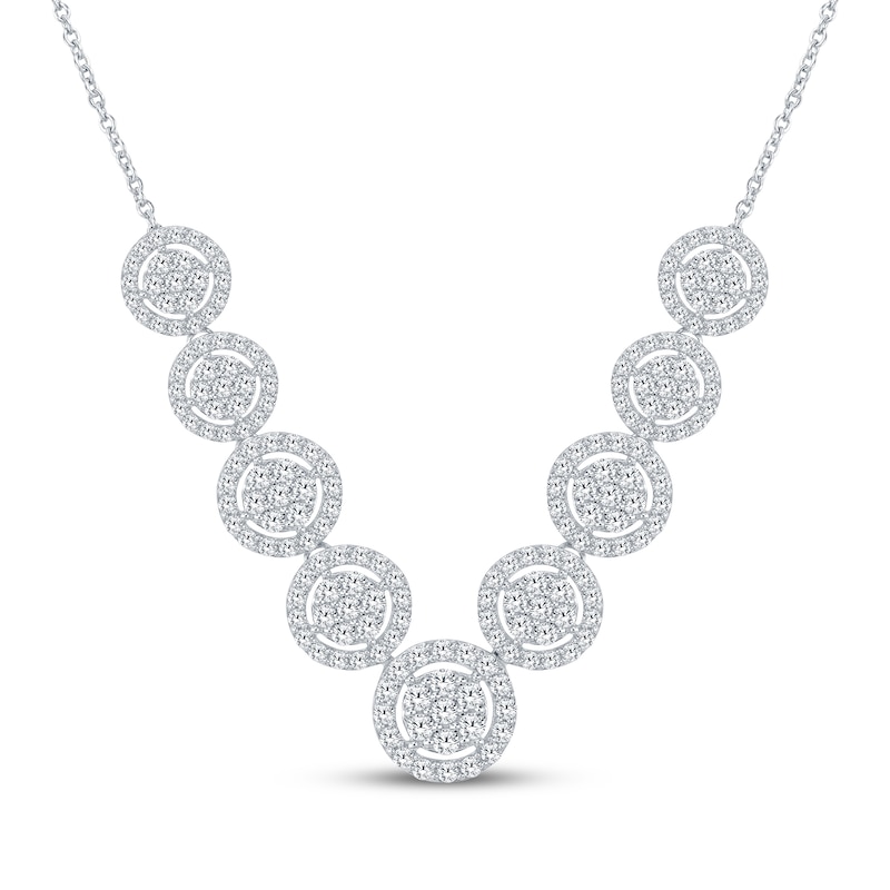 Main Image 1 of Multi-Diamond Halo Necklace 1 ct tw 10K White Gold 18&quot;