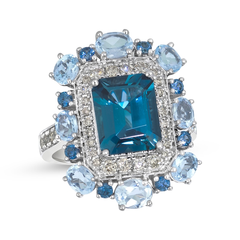 Main Image 1 of Le Vian Octagon-Cut Blue Topaz & Sapphire Ring 1/2 ct tw Diamonds 14K Vanilla Gold