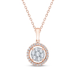 Multi-Diamond Halo Necklace 1/2 ct tw 10K Rose Gold 18&quot;