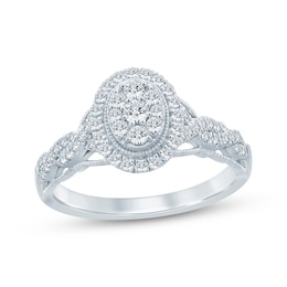 Now + Forever Multi-Diamond Oval Halo Engagement Ring 1/2 ct tw 10K White Gold