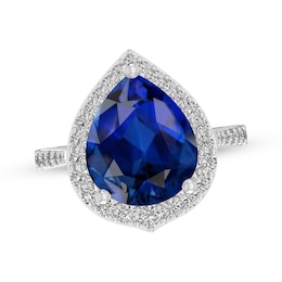 Pear-Shaped Blue Lab-Created Sapphire & White Lab-Created Sapphire Ring Sterling Silver