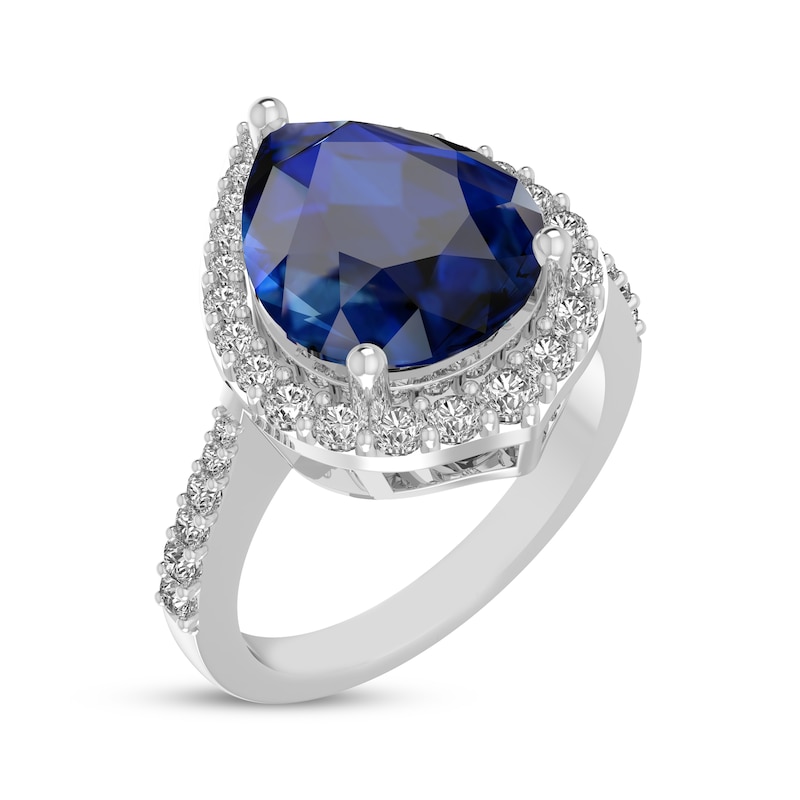 Main Image 2 of Pear-Shaped Blue Lab-Created Sapphire & White Lab-Created Sapphire Ring Sterling Silver