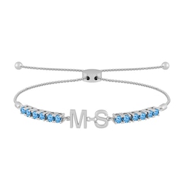 Couple's Birthstone Initials Bolo Bracelet (1 Stone and 2 Initials)