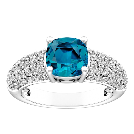 London Blue Topaz and White Topaz Fashion Ring Sterling Silver