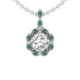 White Topaz and Emerald Fashion Pendant Sterling Silver