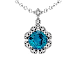 London Blue Topaz and White Topaz Fashion Pendant Sterling Silver