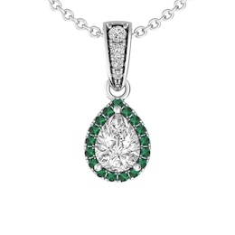 White Topaz and Emerald Fashion Pendant Sterling Silver