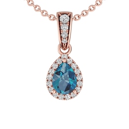 London Blue Topaz and White Topaz Fashion Pendant 10K Rose Gold