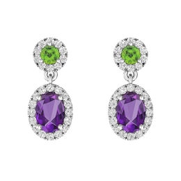 Amethyst and Peridot and White Topaz Fashion Earrings Sterling Silver