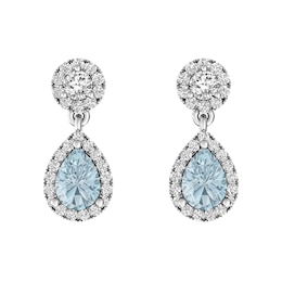Aquamarine and White Topaz Fashion Earrings Sterling Silver