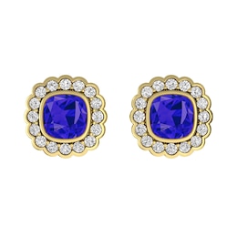 Tanzanite and White Topaz Fashion Earrings 10K Yellow Gold