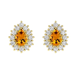 Citrine and White Topaz Fashion Earrings 10K Yellow Gold