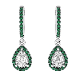 White Topaz and Emerald Fashion Earrings Sterling Silver