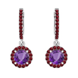 Amethyst and Garnet Fashion Earrings Sterling Silver